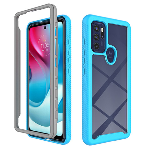 Coque Rebord Contour Silicone et Vitre Transparente Housse Etui 360 Degres pour Motorola Moto G60s Cyan