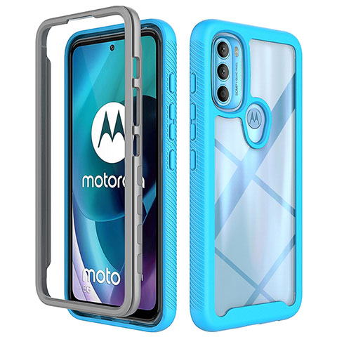 Coque Rebord Contour Silicone et Vitre Transparente Housse Etui 360 Degres pour Motorola Moto G71 5G Cyan