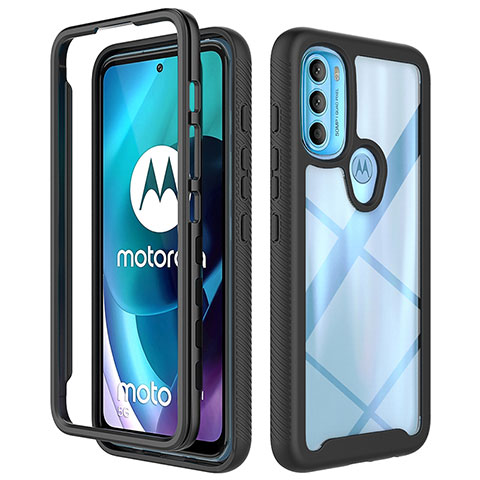 Coque Rebord Contour Silicone et Vitre Transparente Housse Etui 360 Degres pour Motorola Moto G71 5G Noir