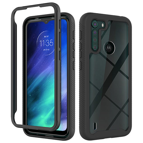 Coque Rebord Contour Silicone et Vitre Transparente Housse Etui 360 Degres pour Motorola Moto One Fusion Noir