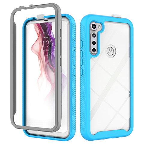 Coque Rebord Contour Silicone et Vitre Transparente Housse Etui 360 Degres pour Motorola Moto One Fusion Plus Cyan