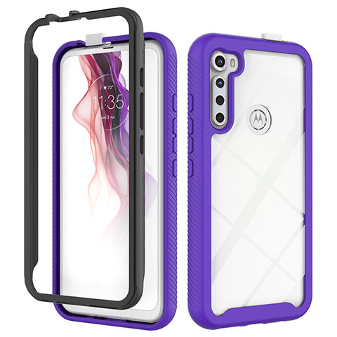 Coque Rebord Contour Silicone et Vitre Transparente Housse Etui 360 Degres pour Motorola Moto One Fusion Plus Violet