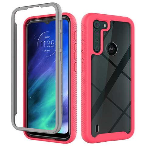 Coque Rebord Contour Silicone et Vitre Transparente Housse Etui 360 Degres pour Motorola Moto One Fusion Rose Rouge