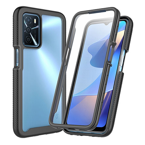 Coque Rebord Contour Silicone et Vitre Transparente Housse Etui 360 Degres pour Oppo A16 Noir