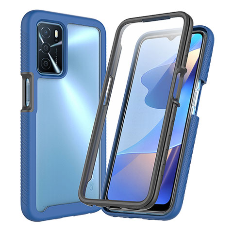 Coque Rebord Contour Silicone et Vitre Transparente Housse Etui 360 Degres pour Oppo A16s Bleu