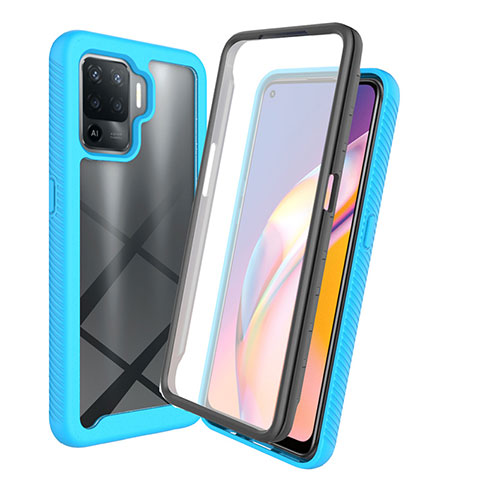 Coque Rebord Contour Silicone et Vitre Transparente Housse Etui 360 Degres pour Oppo A94 4G Bleu Ciel