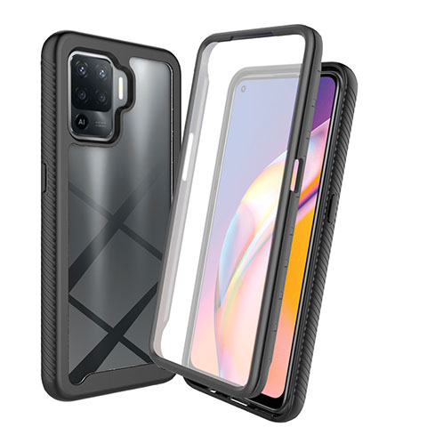 Coque Rebord Contour Silicone et Vitre Transparente Housse Etui 360 Degres pour Oppo Reno5 Lite Noir