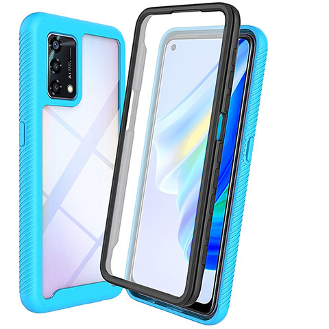 Coque Rebord Contour Silicone et Vitre Transparente Housse Etui 360 Degres pour Oppo Reno6 Lite Bleu Ciel