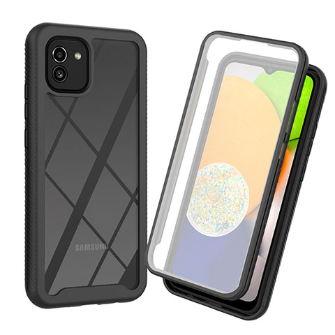 Coque Rebord Contour Silicone et Vitre Transparente Housse Etui 360 Degres pour Samsung Galaxy A03 Noir