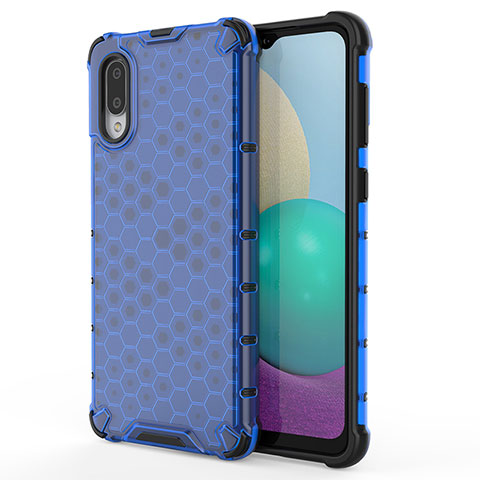 Coque Rebord Contour Silicone et Vitre Transparente Housse Etui 360 Degres pour Samsung Galaxy M02 Bleu