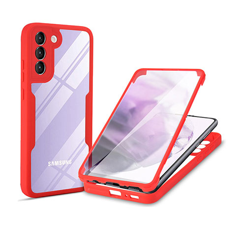 Coque Rebord Contour Silicone et Vitre Transparente Housse Etui 360 Degres pour Samsung Galaxy S21 FE 5G Rouge