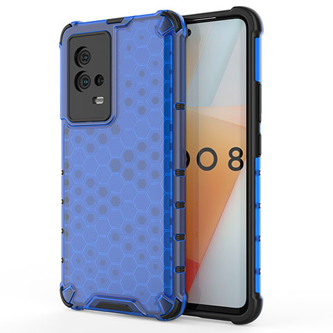 Coque Rebord Contour Silicone et Vitre Transparente Housse Etui 360 Degres pour Vivo iQOO 8 5G Bleu