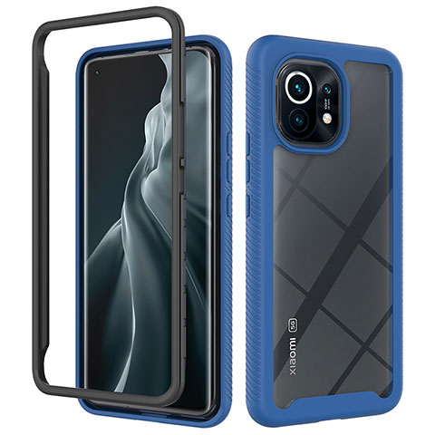 Coque Rebord Contour Silicone et Vitre Transparente Housse Etui 360 Degres pour Xiaomi Mi 11 Lite 4G Bleu