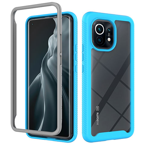 Coque Rebord Contour Silicone et Vitre Transparente Housse Etui 360 Degres pour Xiaomi Mi 11 Lite 4G Bleu Ciel