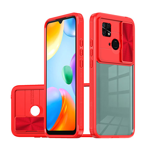 Coque Rebord Contour Silicone et Vitre Transparente Housse Etui 360 Degres QW1 pour Xiaomi Redmi 10 India Rouge