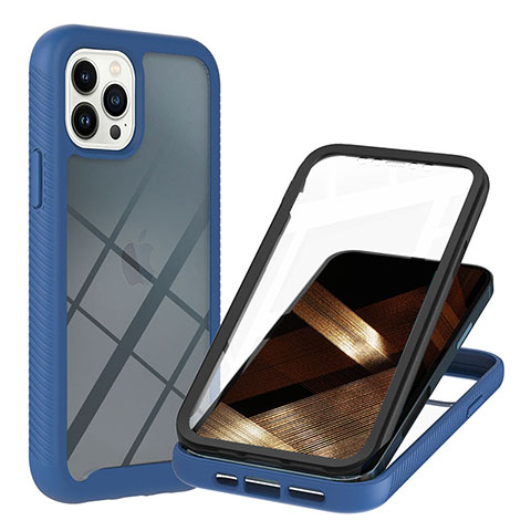 Coque Rebord Contour Silicone et Vitre Transparente Housse Etui 360 Degres YB1 pour Apple iPhone 14 Pro Bleu