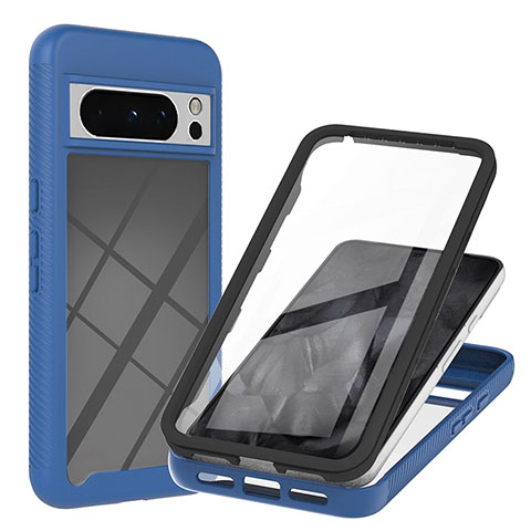 Coque Rebord Contour Silicone et Vitre Transparente Housse Etui 360 Degres YB1 pour Google Pixel 8 Pro 5G Bleu