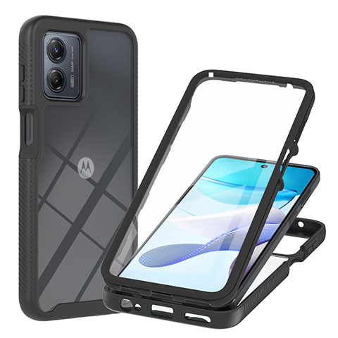 Coque Rebord Contour Silicone et Vitre Transparente Housse Etui 360 Degres YB1 pour Motorola Moto G53 5G Noir