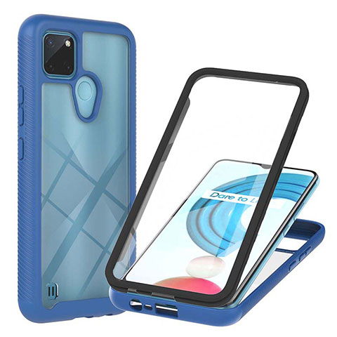 Coque Rebord Contour Silicone et Vitre Transparente Housse Etui 360 Degres YB1 pour Realme C25Y Bleu