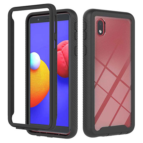 Coque Rebord Contour Silicone et Vitre Transparente Housse Etui 360 Degres YB1 pour Samsung Galaxy A01 Core Noir