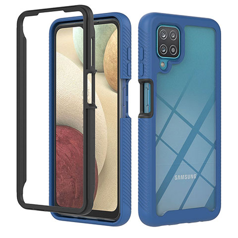 Coque Rebord Contour Silicone et Vitre Transparente Housse Etui 360 Degres YB1 pour Samsung Galaxy A12 Nacho Bleu