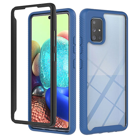 Coque Rebord Contour Silicone et Vitre Transparente Housse Etui 360 Degres YB1 pour Samsung Galaxy A71 4G A715 Bleu