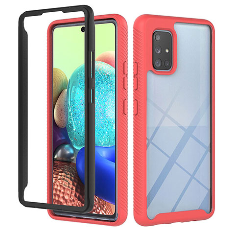 Coque Rebord Contour Silicone et Vitre Transparente Housse Etui 360 Degres YB1 pour Samsung Galaxy A71 5G Rouge