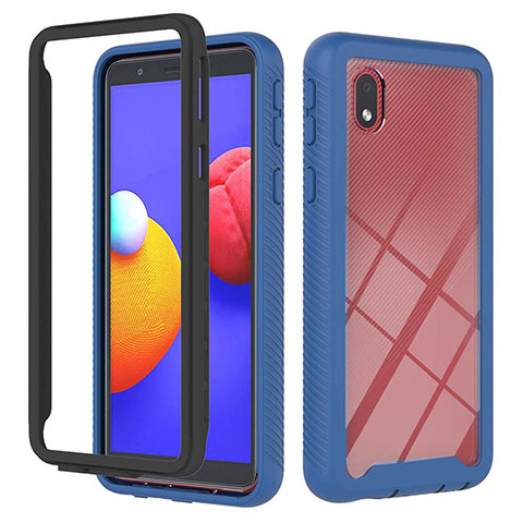 Coque Rebord Contour Silicone et Vitre Transparente Housse Etui 360 Degres YB1 pour Samsung Galaxy M01 Core Bleu