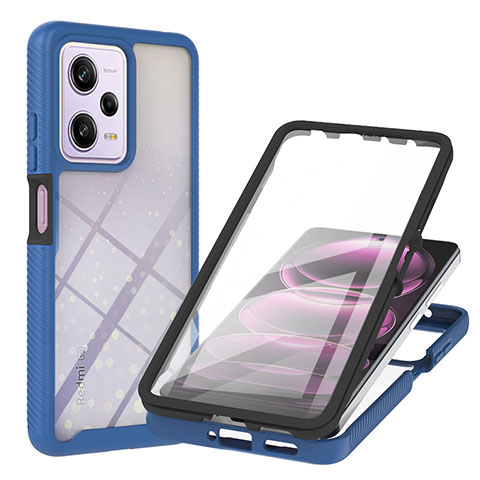 Coque Rebord Contour Silicone et Vitre Transparente Housse Etui 360 Degres YB1 pour Xiaomi Redmi Note 12 Pro 5G Bleu