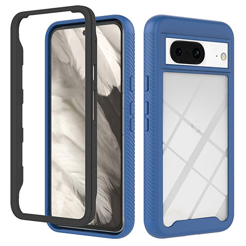 Coque Rebord Contour Silicone et Vitre Transparente Housse Etui 360 Degres YB2 pour Google Pixel 8 5G Bleu