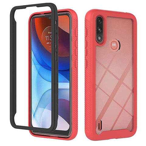 Coque Rebord Contour Silicone et Vitre Transparente Housse Etui 360 Degres YB2 pour Motorola Moto E7 Power Rouge