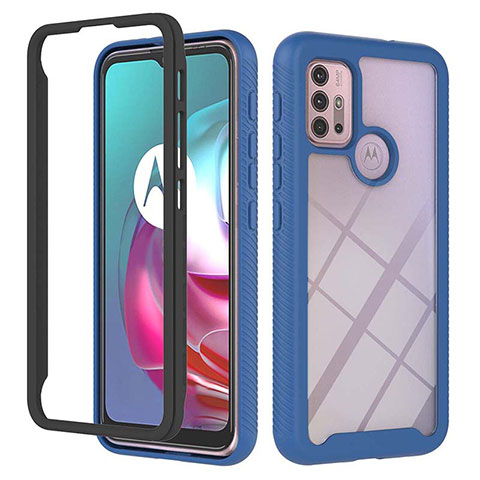 Coque Rebord Contour Silicone et Vitre Transparente Housse Etui 360 Degres YB2 pour Motorola Moto G10 Power Bleu