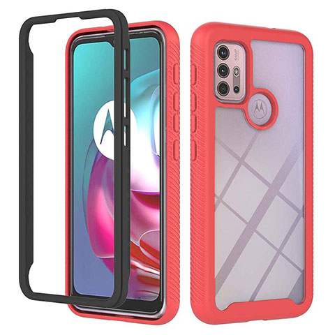 Coque Rebord Contour Silicone et Vitre Transparente Housse Etui 360 Degres YB2 pour Motorola Moto G10 Rouge