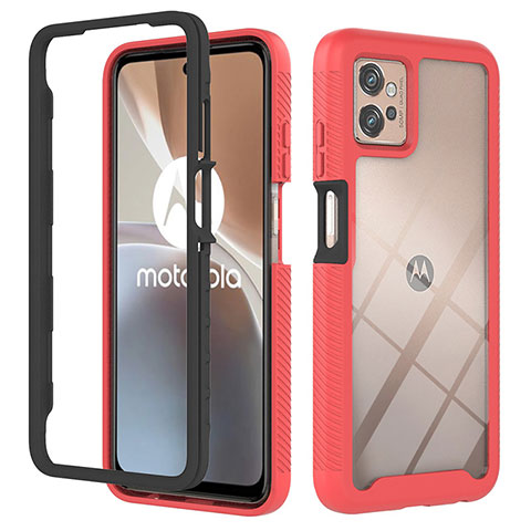 Coque Rebord Contour Silicone et Vitre Transparente Housse Etui 360 Degres YB2 pour Motorola Moto G32 Rouge