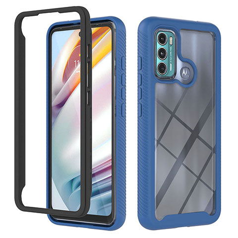 Coque Rebord Contour Silicone et Vitre Transparente Housse Etui 360 Degres YB2 pour Motorola Moto G60 Bleu