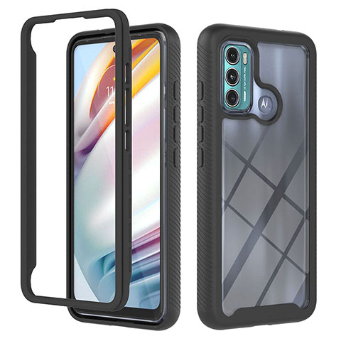 Coque Rebord Contour Silicone et Vitre Transparente Housse Etui 360 Degres YB2 pour Motorola Moto G60 Noir