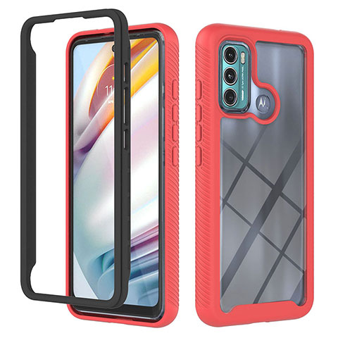 Coque Rebord Contour Silicone et Vitre Transparente Housse Etui 360 Degres YB2 pour Motorola Moto G60 Rouge