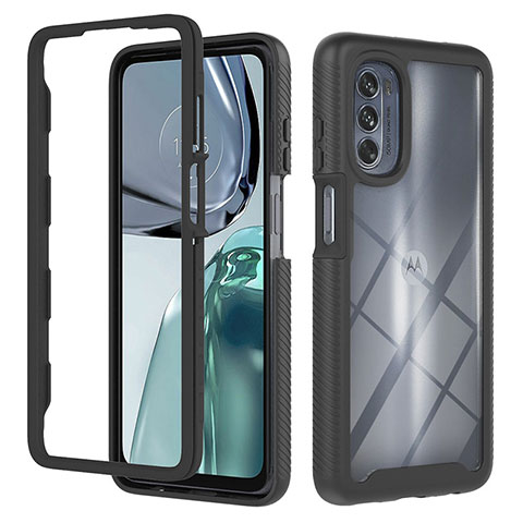 Coque Rebord Contour Silicone et Vitre Transparente Housse Etui 360 Degres YB2 pour Motorola Moto G62 5G Noir