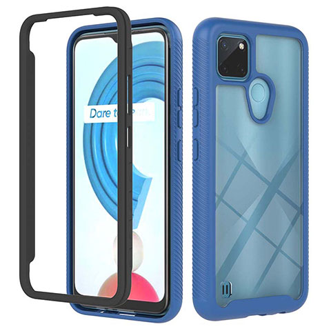 Coque Rebord Contour Silicone et Vitre Transparente Housse Etui 360 Degres YB2 pour Realme C25Y India Bleu