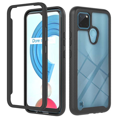 Coque Rebord Contour Silicone et Vitre Transparente Housse Etui 360 Degres YB2 pour Realme C25Y India Noir