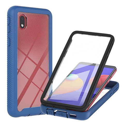 Coque Rebord Contour Silicone et Vitre Transparente Housse Etui 360 Degres YB2 pour Samsung Galaxy A01 Core Bleu