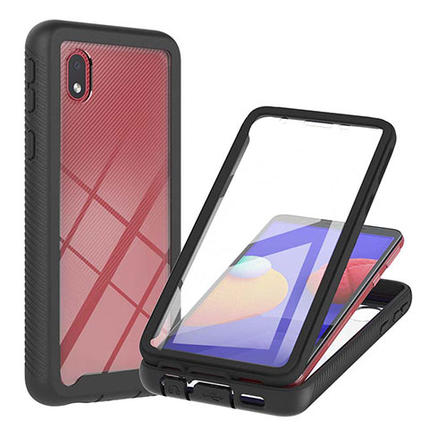 Coque Rebord Contour Silicone et Vitre Transparente Housse Etui 360 Degres YB2 pour Samsung Galaxy A01 Core Noir