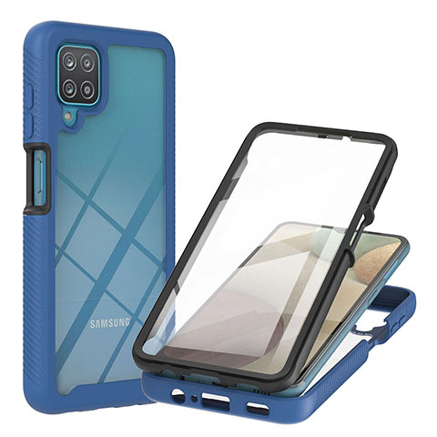 Coque Rebord Contour Silicone et Vitre Transparente Housse Etui 360 Degres YB2 pour Samsung Galaxy A12 Bleu