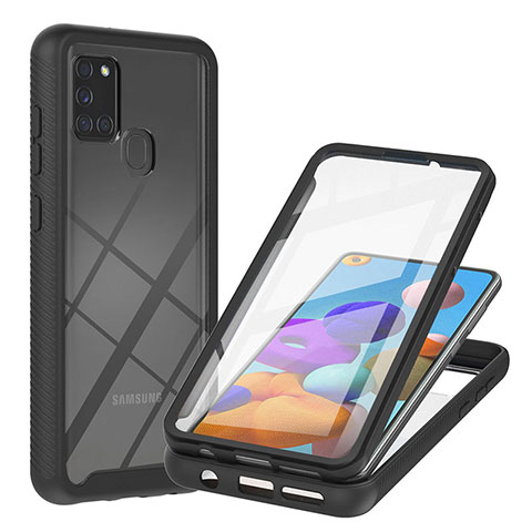 Coque Rebord Contour Silicone et Vitre Transparente Housse Etui 360 Degres YB2 pour Samsung Galaxy A21s Noir