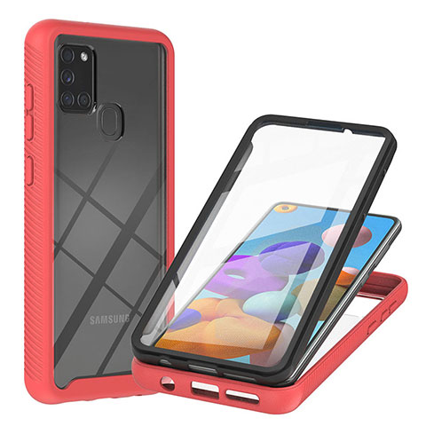 Coque Rebord Contour Silicone et Vitre Transparente Housse Etui 360 Degres YB2 pour Samsung Galaxy A21s Rouge