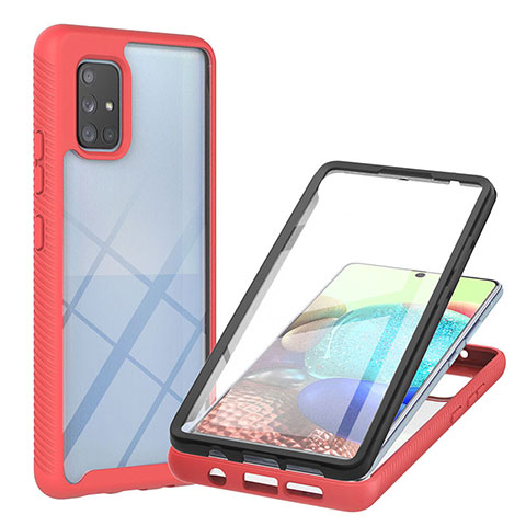 Coque Rebord Contour Silicone et Vitre Transparente Housse Etui 360 Degres YB2 pour Samsung Galaxy A71 4G A715 Rouge