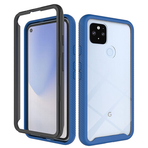 Coque Rebord Contour Silicone et Vitre Transparente Housse Etui 360 Degres ZJ1 pour Google Pixel 4a 5G Bleu