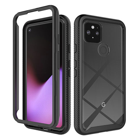 Coque Rebord Contour Silicone et Vitre Transparente Housse Etui 360 Degres ZJ1 pour Google Pixel 5 Noir