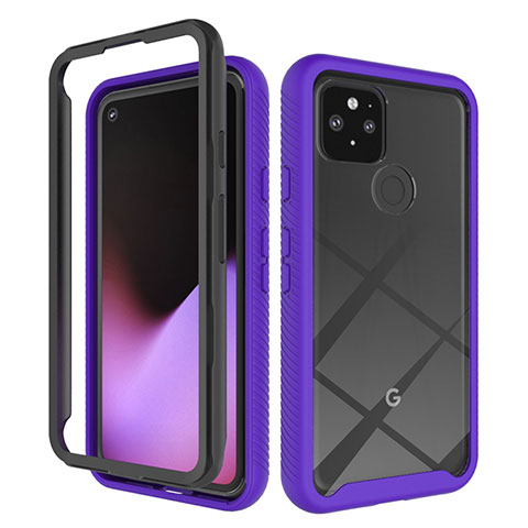 Coque Rebord Contour Silicone et Vitre Transparente Housse Etui 360 Degres ZJ1 pour Google Pixel 5 Violet Clair