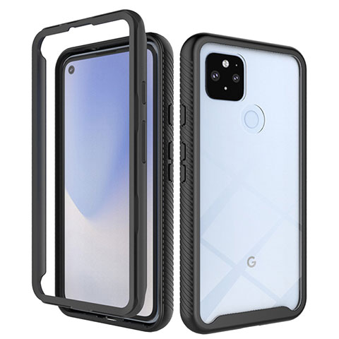 Coque Rebord Contour Silicone et Vitre Transparente Housse Etui 360 Degres ZJ1 pour Google Pixel 5 XL 5G Noir